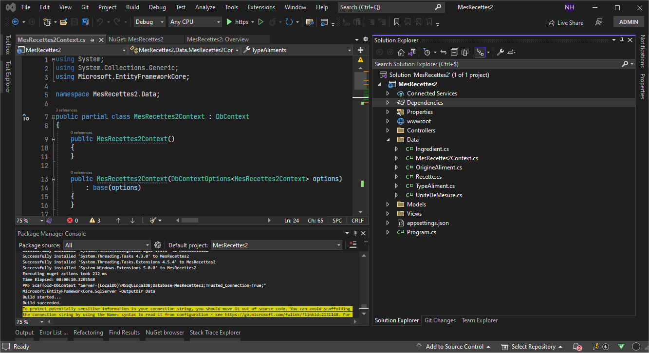 Visual Studio : nouveau modèle de données généré automatiquement