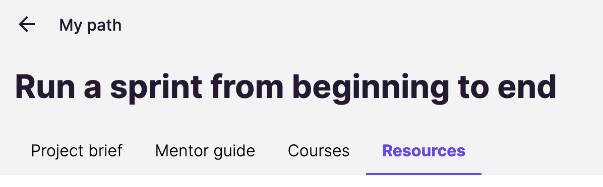Each project in a training programme has 4 tabs: the third one lists optional courses to follow, and the fourth one is called Resources and provides additional resources.