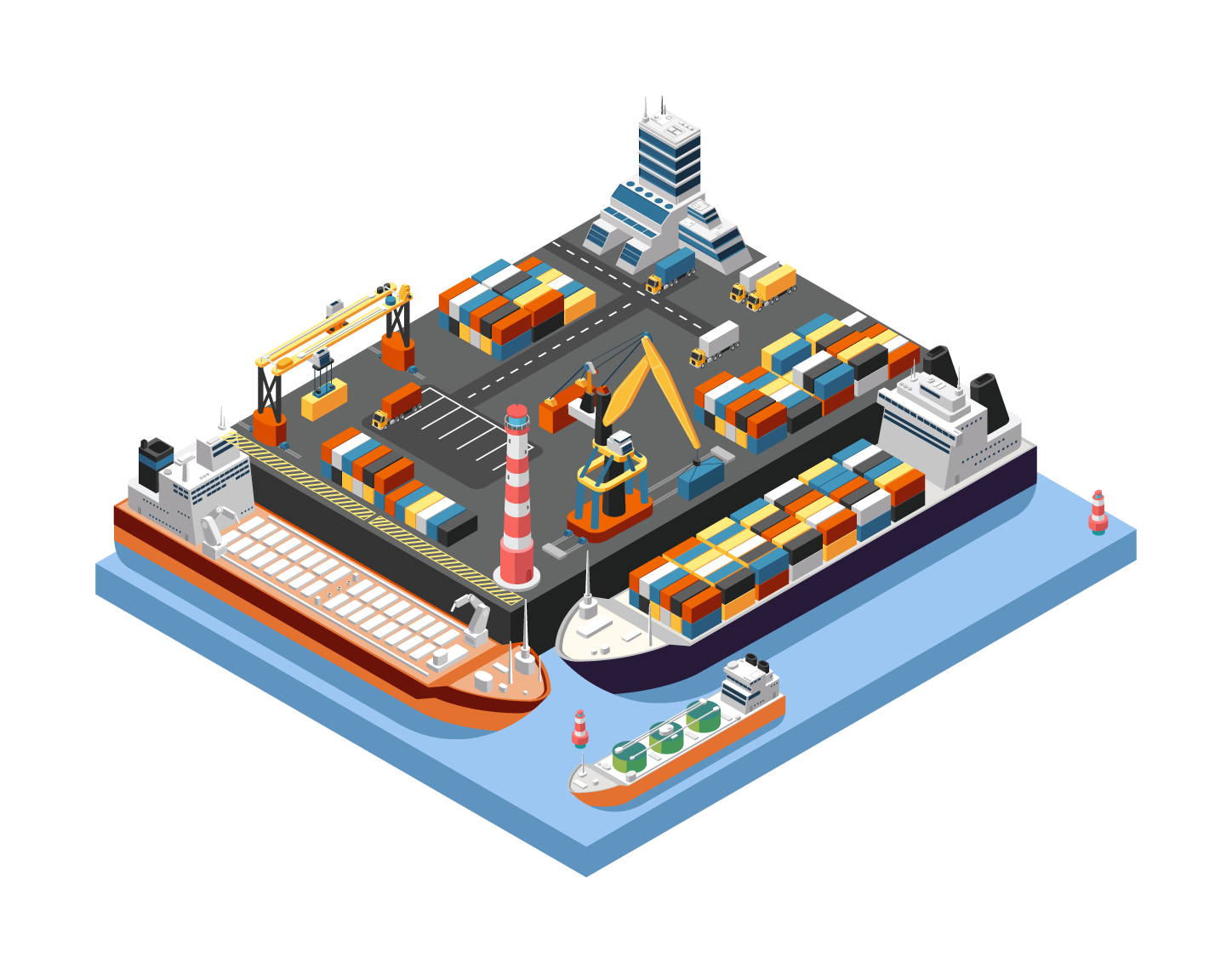 L'activité portuaire pour le fret maritime s'organise autour de navires ayant une grande quantité de stockage de conteneurs.