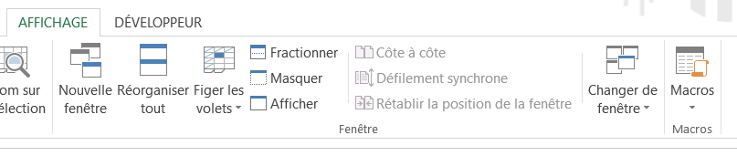 Impression d'écran de l'onglet affichage dans Excel