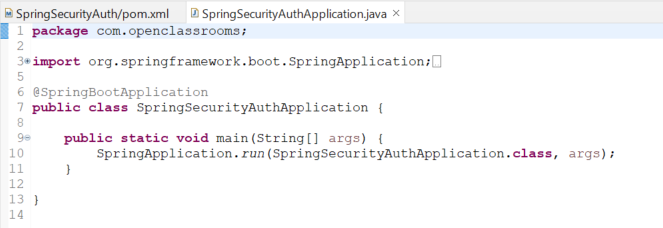 SpringSecurityAuthApplication est la classe principale de l’application. Elle possède une méthode public static void main(String[] args).