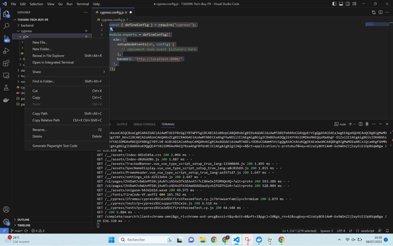 Capture d'écran montrant la création d'un nouveau fichier de spécification dans VSCode.