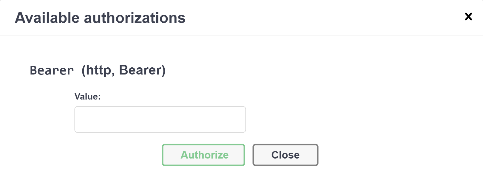 Capture d'écran montrant les types d'authentification disponibles dans Swagger.