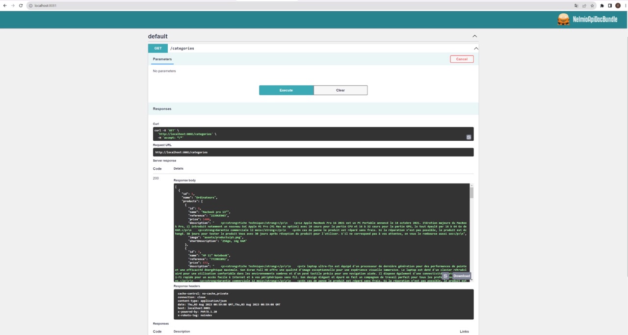 Capture d'écran montrant le statut de la réponse de l'appel API dans Swagger