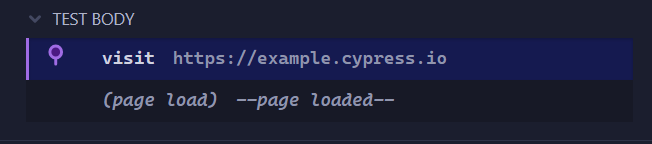 Capture d'écran montrant le visit et le message de chargement d'une page dans le body du test