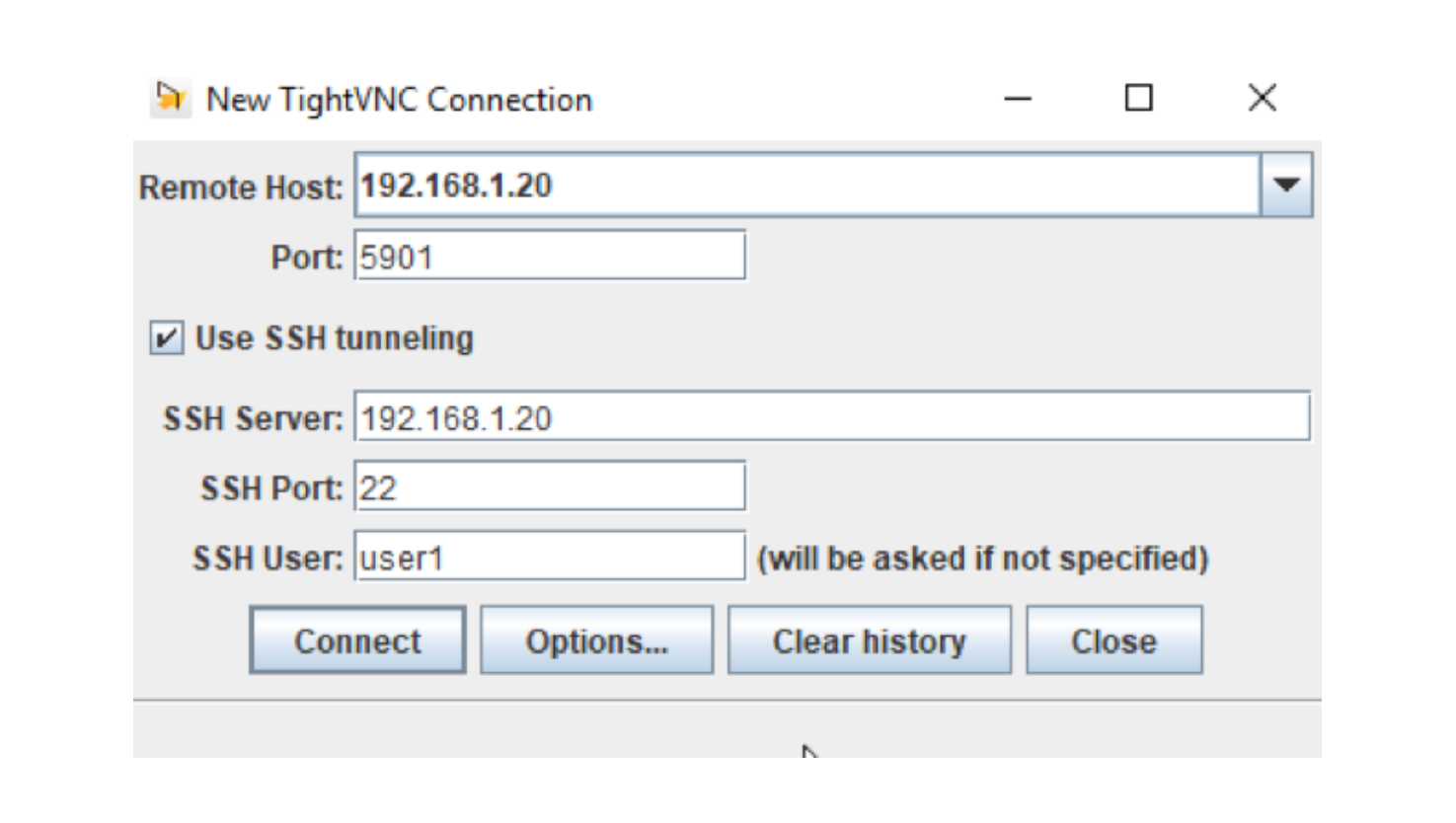 Impression d'écran de la fenêtre TightVNC Connection