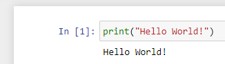 Hello World code and how it is displayed when run in Jupyter