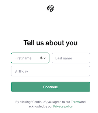 Screenshot showing the first first name, surname and birthday fields you need to fill in to configure your account.