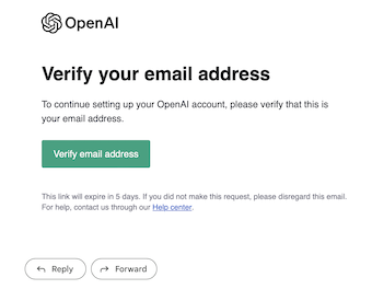 Screenshot showing the email you receive to verify your account.