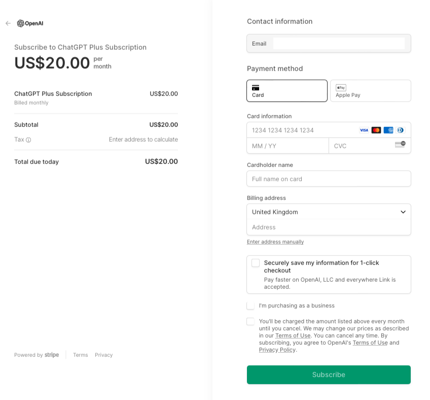 Screen capture showing how to input your bank details