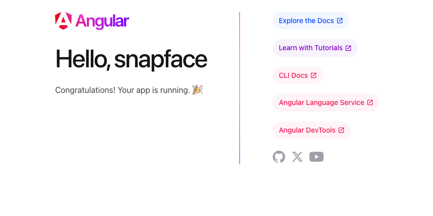 L'application Angular par défaut affiche une page avec des liens vers des ressources pour en apprendre plus !