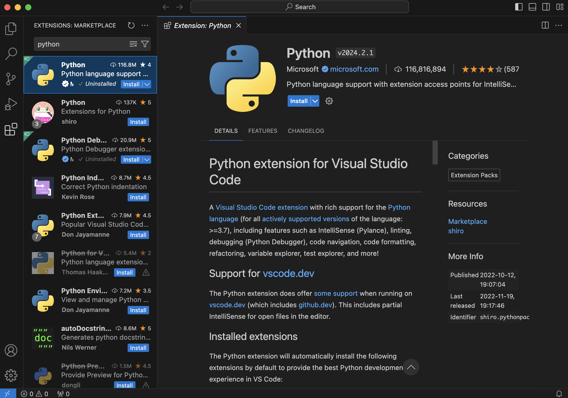 Screenshot of Popular Visual Studio Code Extensions for Python Development