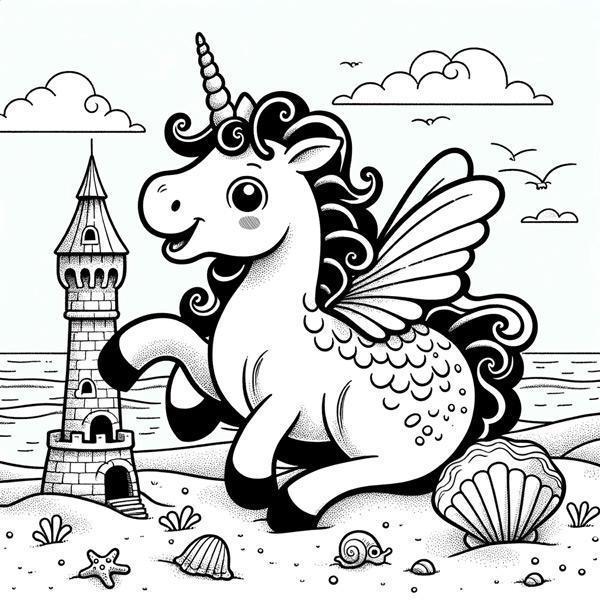 Children's coloring of a unicorn