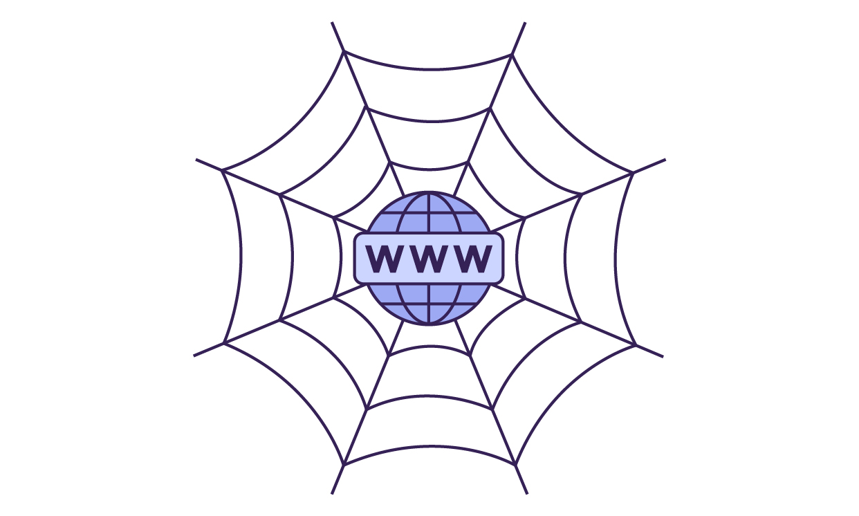 Une toile d'araignée avec un globe et les lettres WWW au milieu