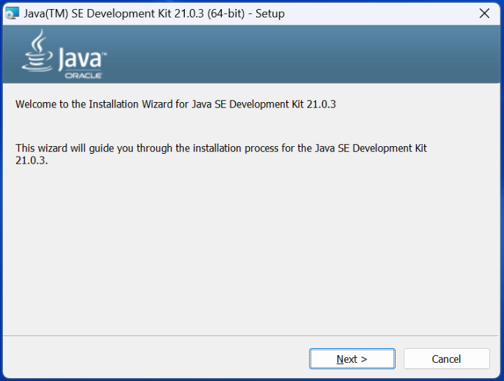 Écran d'installation du Java SE Development Kit 21.0.3 (64 bits).