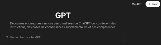 Impression d'écran montrant le lien d'accès à la création de son GPT