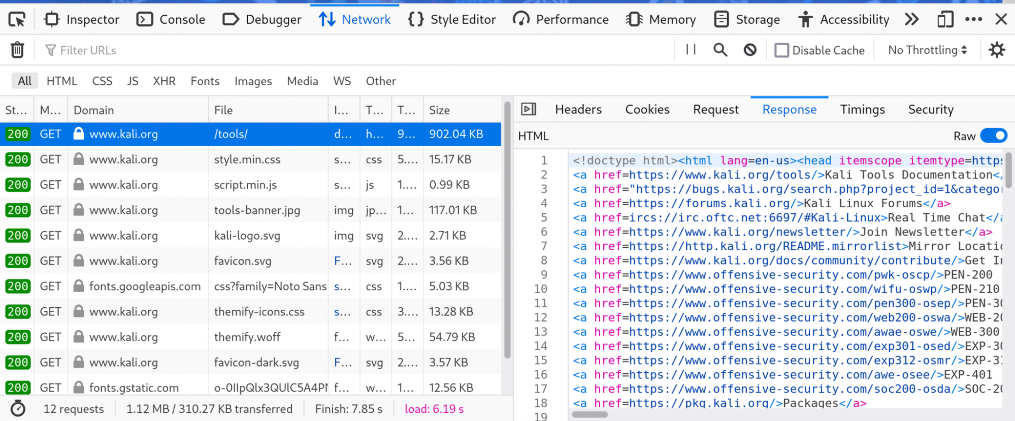 Firefox debugging console (F12)