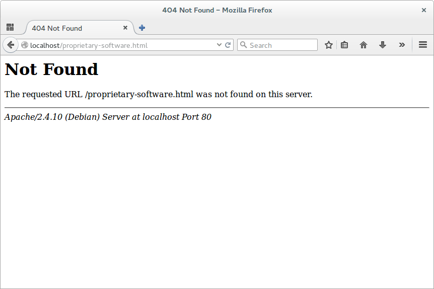 404 error displaying the Apache server version