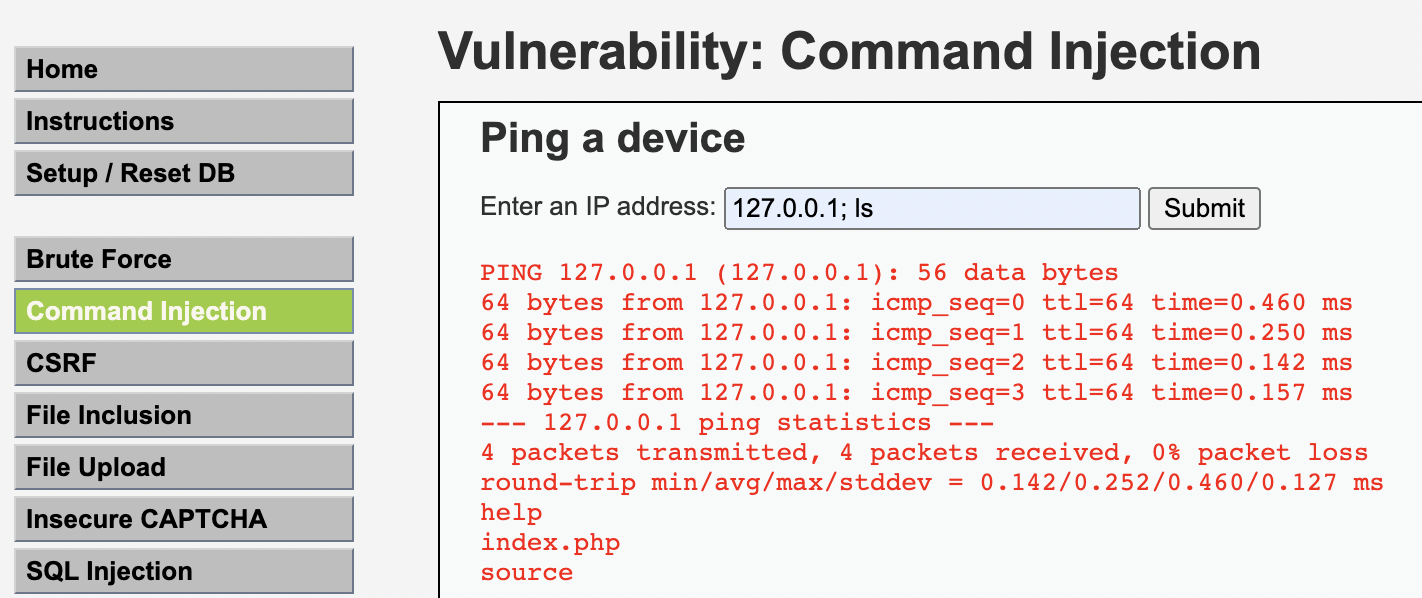 Command execution through a vulnerable field