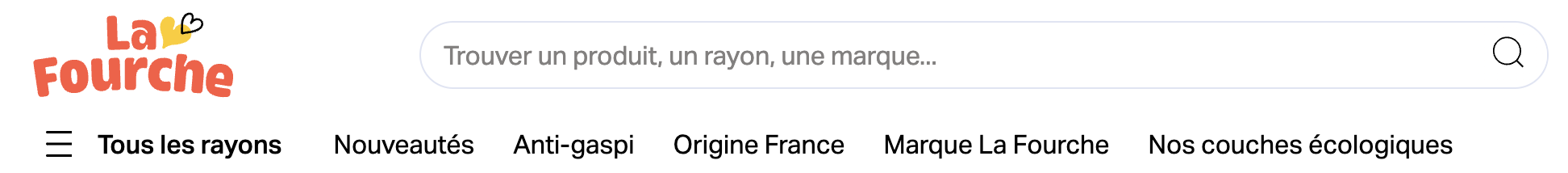 On voit plusieurs éléments dans le menu notamment un section intitulée Tous les rayons.