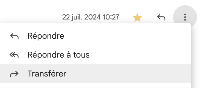 Une flèche vers la gauche pour répondre. Deux flèches vers la gauche pour répondre à tous les destinataires. Une flèche vers la droite pour transférer.