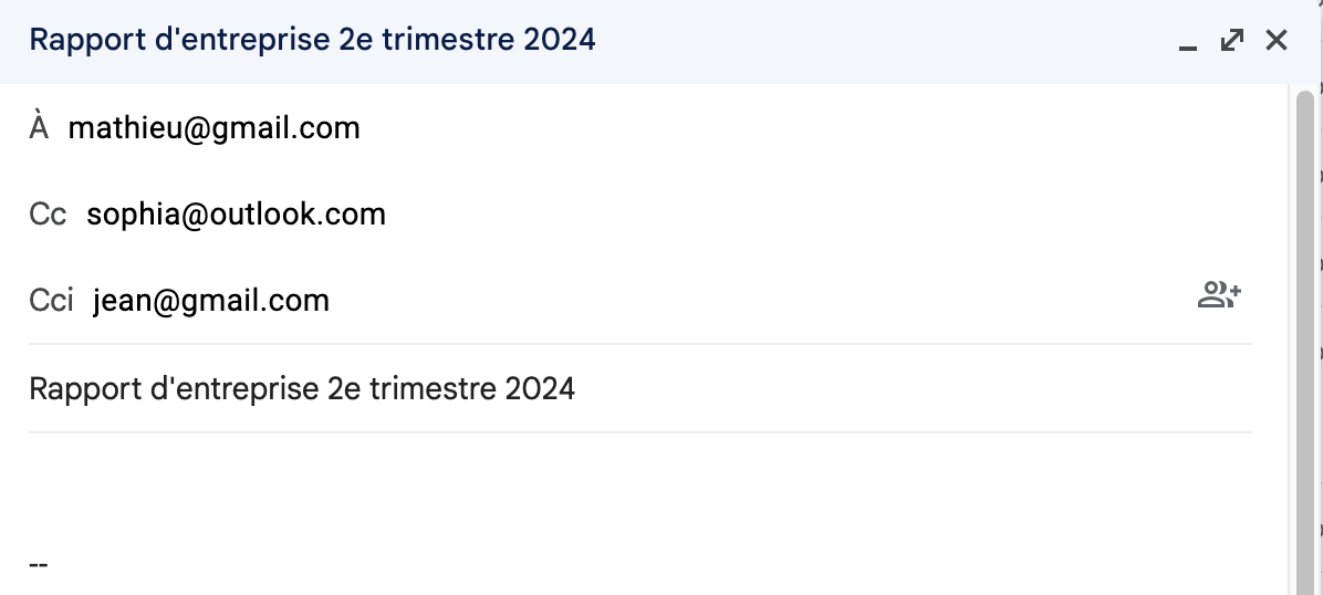 Le champ objet est renseigné avec le titre rapport d'entreprise.