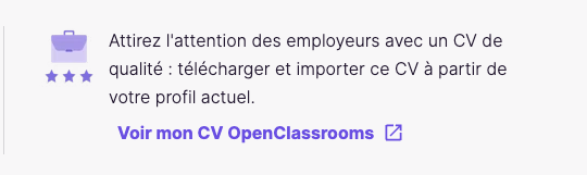 Cliquez sur le bouton intitulé voir mon CV OpenClassrooms