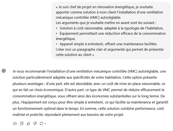 Capture d'écran d'une conversation avec ChatGPT.