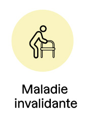 Symbole de la maladie invalidante : une personne s’appuyant sur un déambulateur, représentant une mobilité réduite due à une maladie.