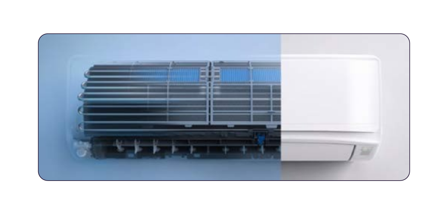 Photographie d'un évaporateur où l'on voit sur la moitié à quoi il ressemble de l'intérieur et l'autre moitié, son aspect extérieur