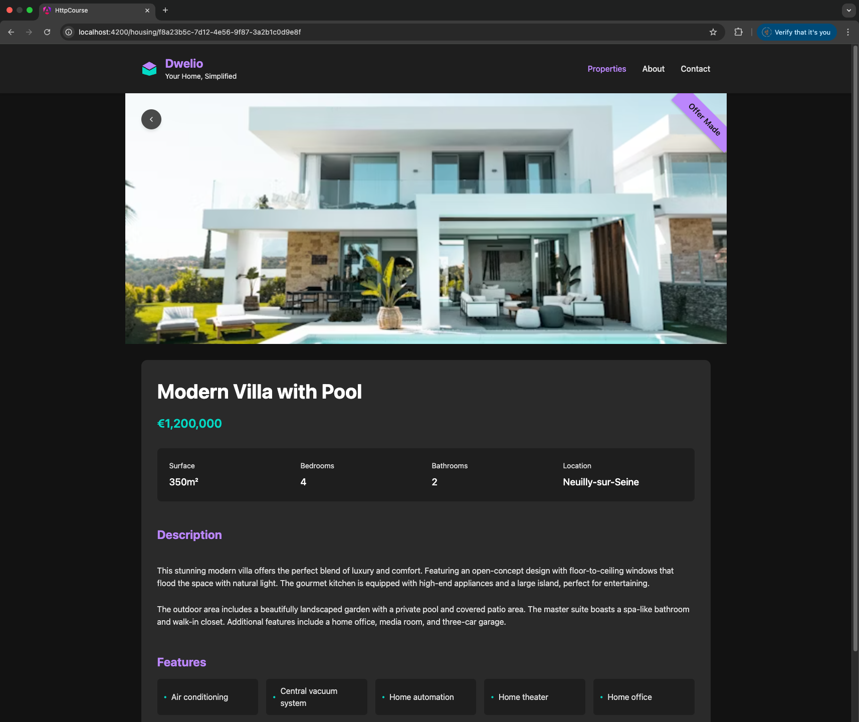 Les détails d'un bien, mais pas celui sur lequel on a cliqué