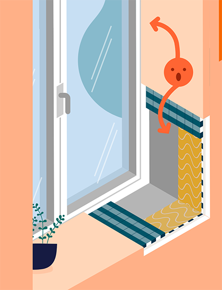 Exemple d’une pose en tunnel effectuée avant l’isolation par l’intérieur et sans châssis élargi