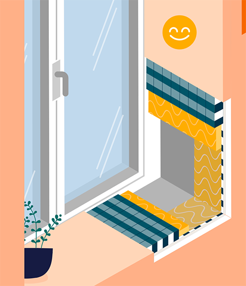 Exemple d’une pose en tunnel effectuée avant l’isolation par l’intérieur et avec châssis élargi