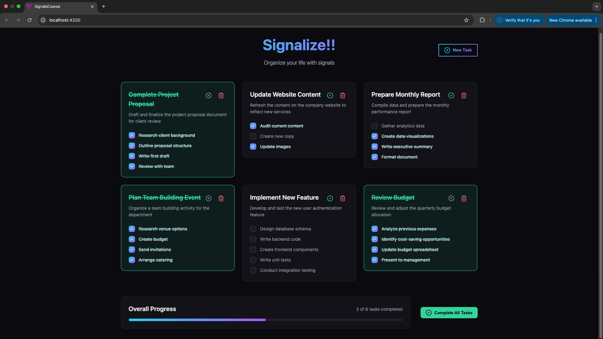 L'interface de l'application Signalize