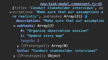 La console montre les propriétés de la Task entrée par l'utilisateur