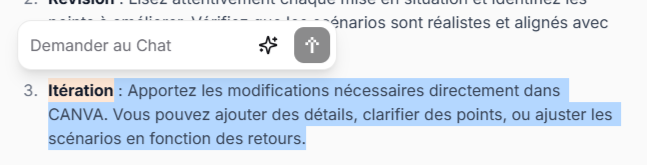 Cette capture d'écran montre que l'on peut modifier un texte est sélectionné. Une fenêtre flottante intitulée Demander au Chat s'ouvre.