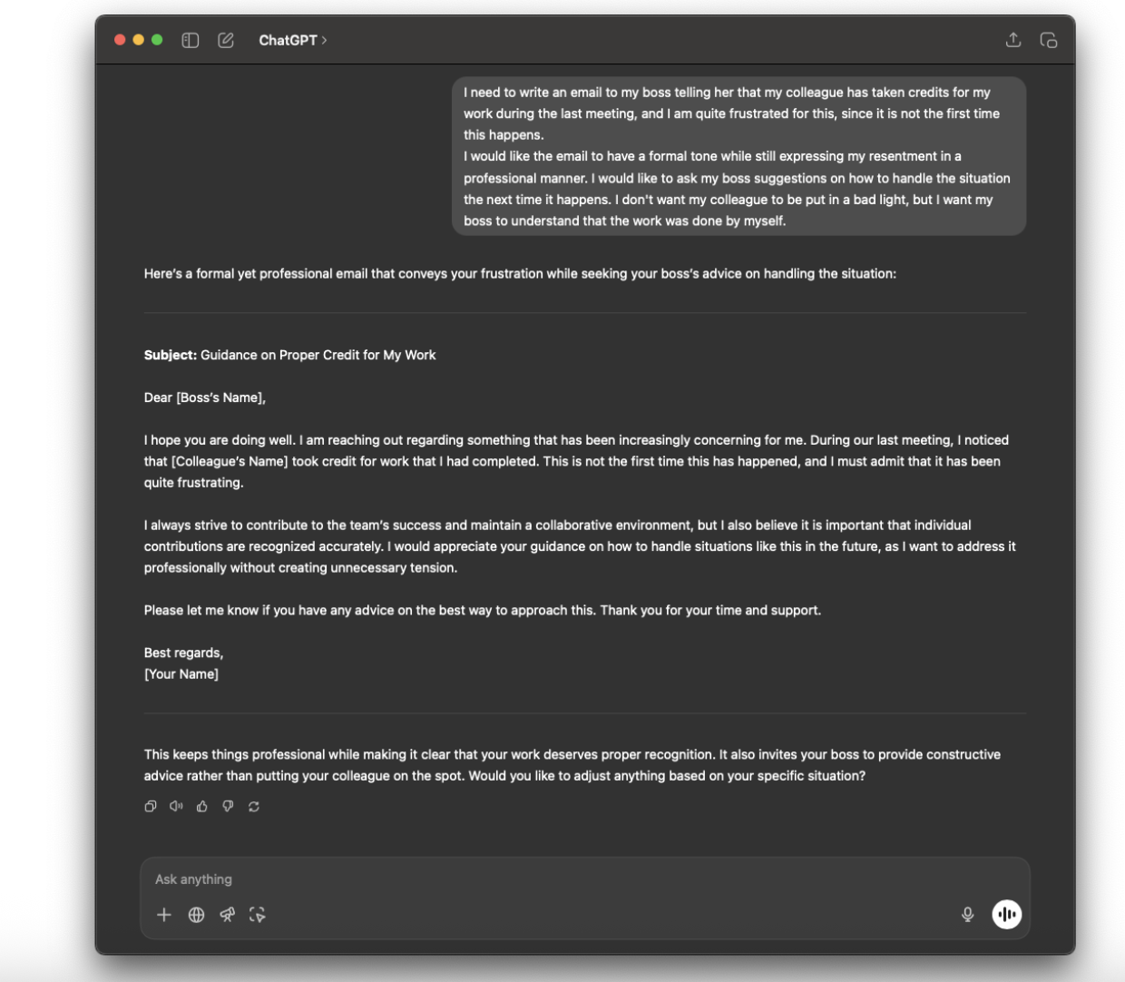 Exemple de conversation avec ChatGPT