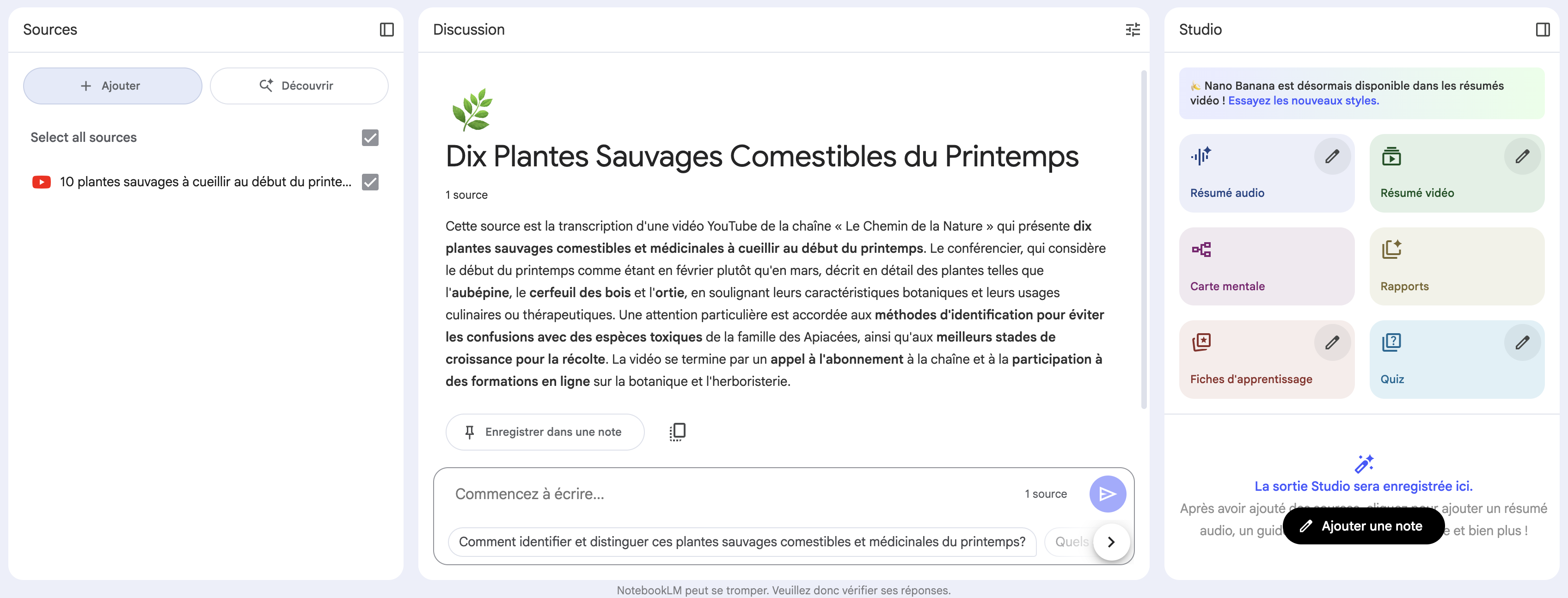 Interface et fonctionnalités de NotebookLM