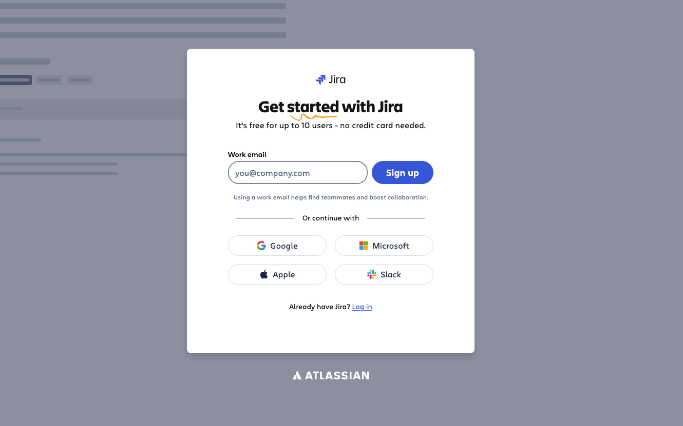 Capture d'écran de la page d’accueil de la plateforme Jira