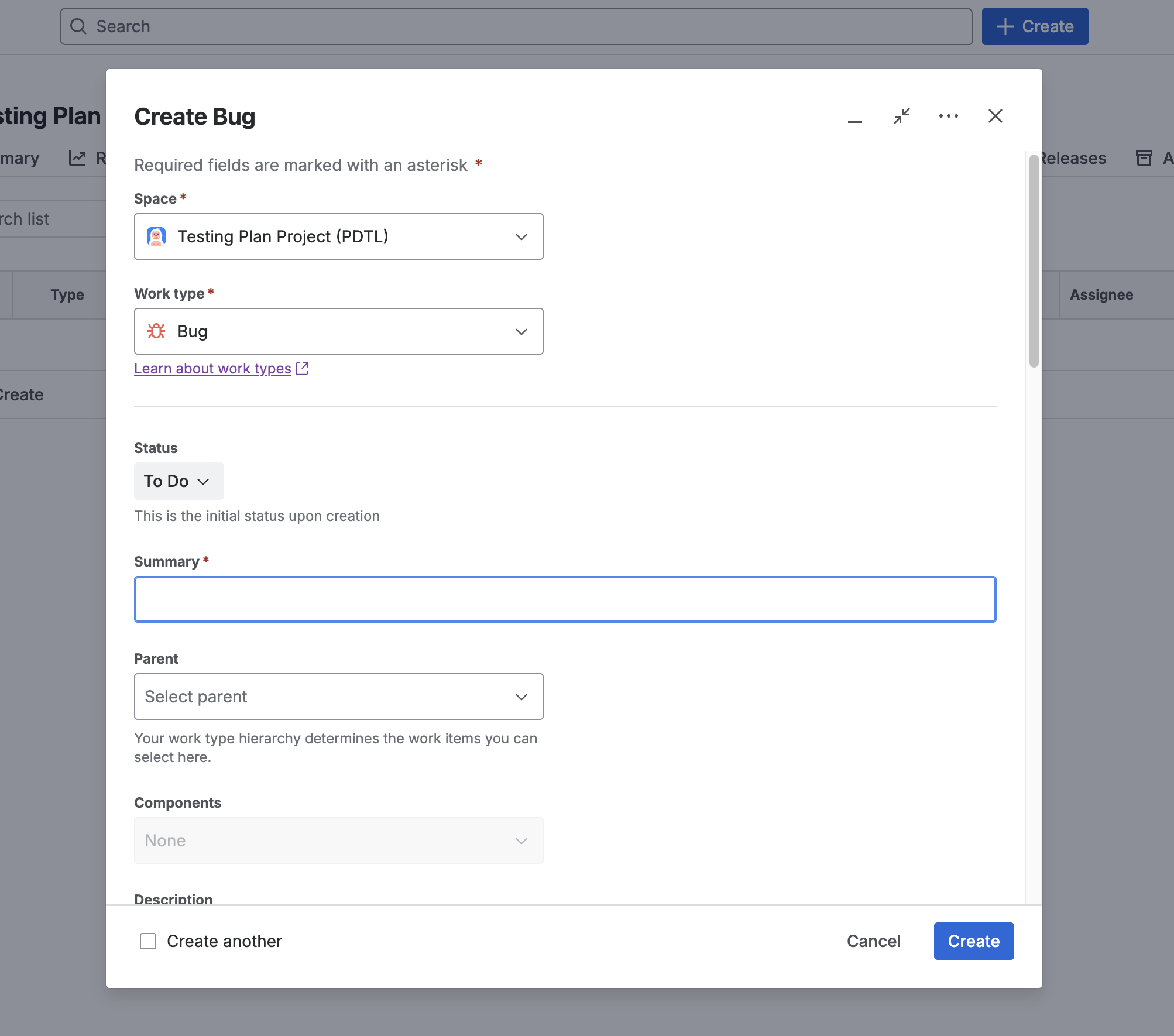 Capture d’écran de l’interface de création de votre ticket