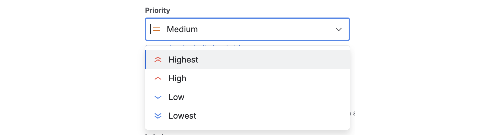 Capture d’écran de la page des niveaux de criticités proposés dans Jira