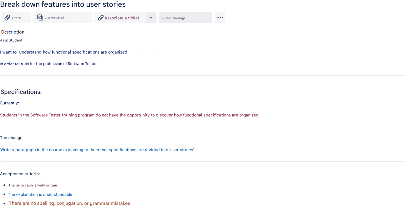 Exemple de spécifications décrivant des exigences et fonctionnalités