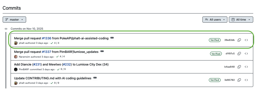 Un exemple d’une API mise à jour récemment #PokeApi est affiché et encadré en vert.