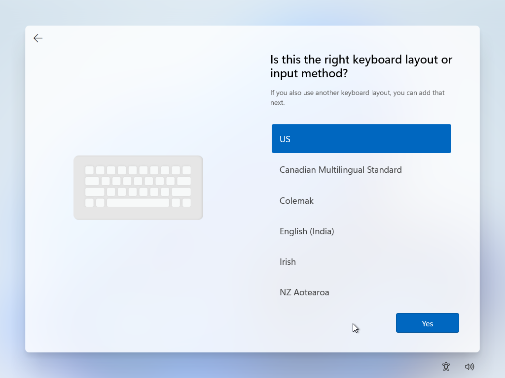 Select the keyboard layout