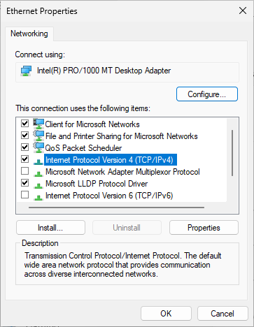 Network Adapter Properties
