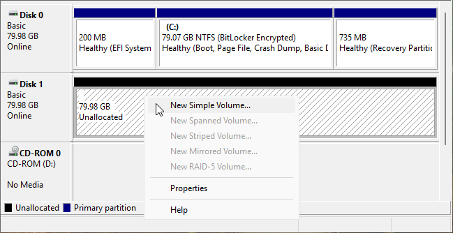 Start Creating a New Simple Volume