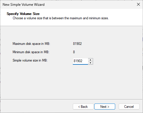 Specify the Volume Size