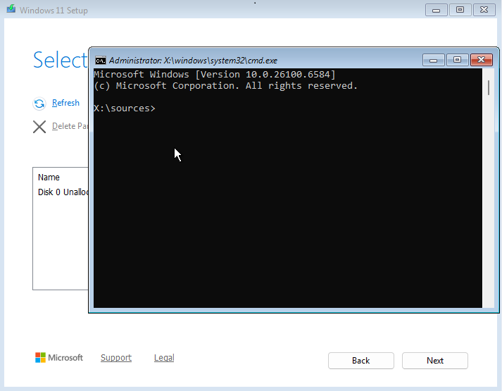 Windows 11 setup screen showing four partitions, including a 78.4 GB primary partition selected for system installation.