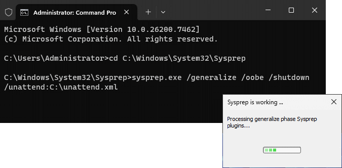Command Prompt showing the contents of drive C:, including several system folders and an unattend.xml file that is 713 bytes in size.
