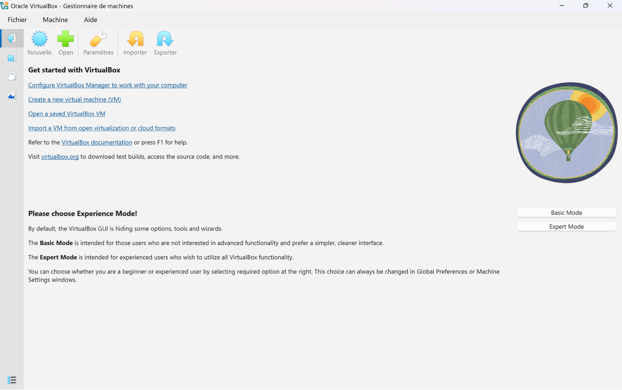 Interface de VirtualBox